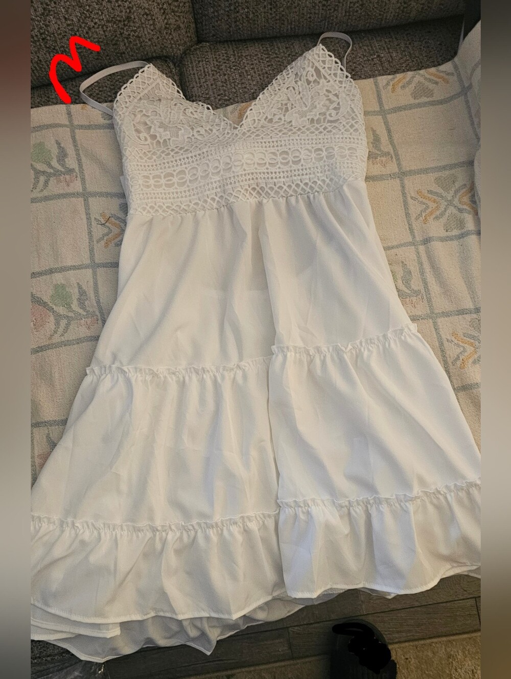 New White Lace Bodice Tiered Summer Dress